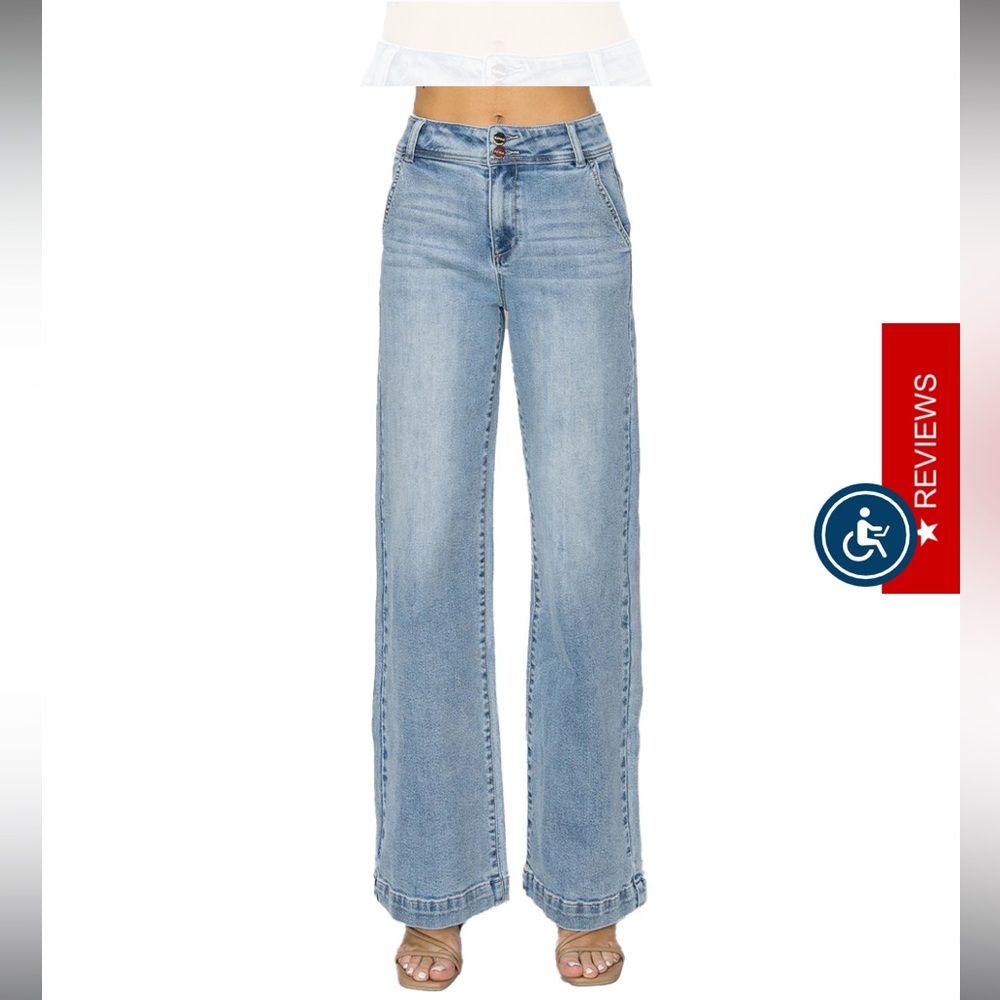 RISEN JEANS - HIGH RISE DOUBLE BUTTON WIDE JEANS - RDP5765